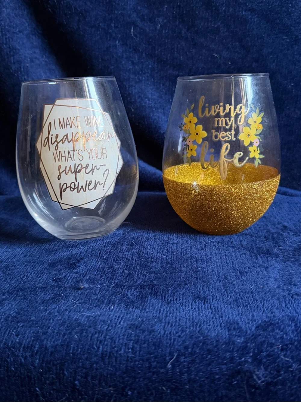Gold Glitter Stemless Wine Glass - Living My Best Life